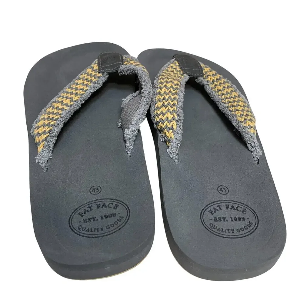 FAT FACE Mens Gray & Yellow Textile HARRIS Flip Flops Sandals Sz 10